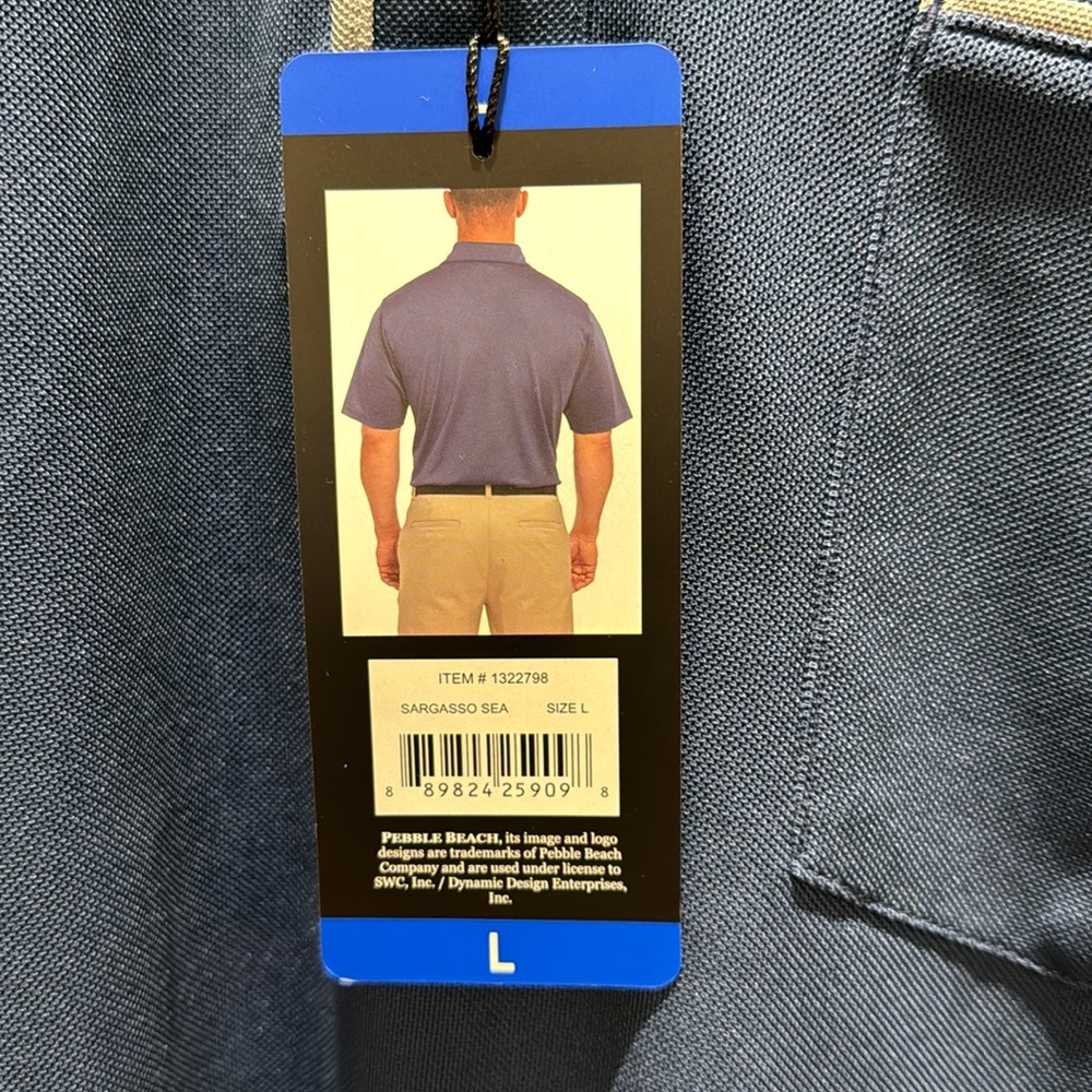 NWT: Pebble Beach Dry-Luxe Performance Polo in blue, men’s large - Picture 4 of 4